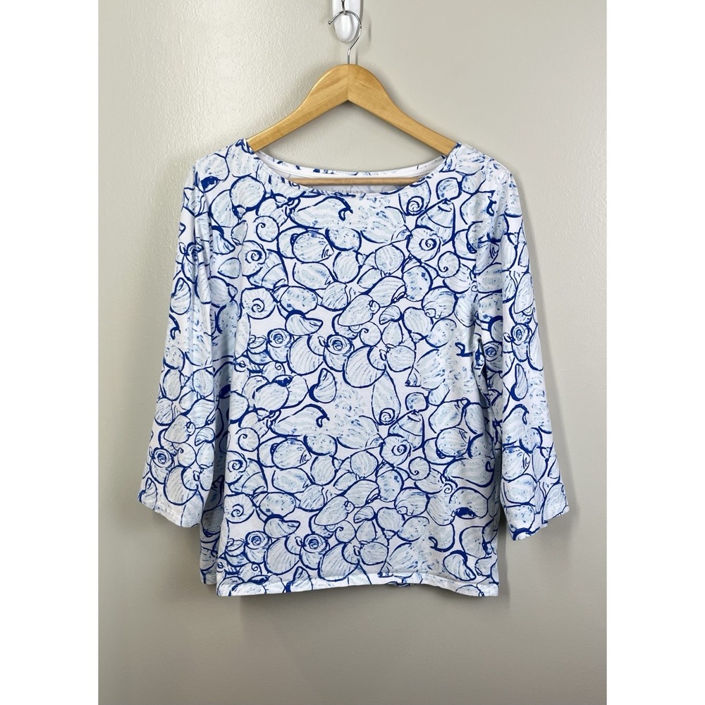 Womens Talbots Short Sleeve Tee Seashell Print Sz XL Stretch Cotton Blend